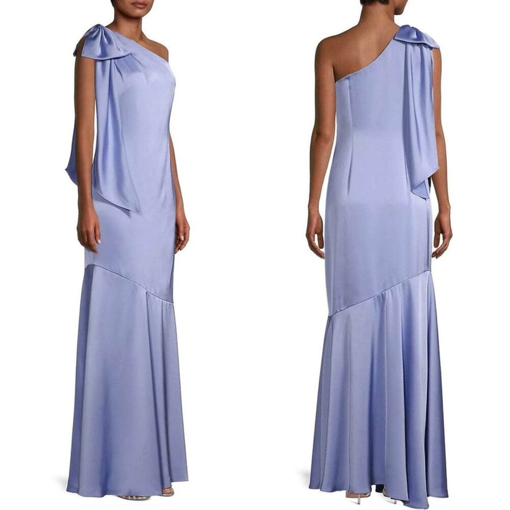 Aidan Mattox Oversized Bow Evening Dress One Shoulder Maxi Gown Lilac Size 10